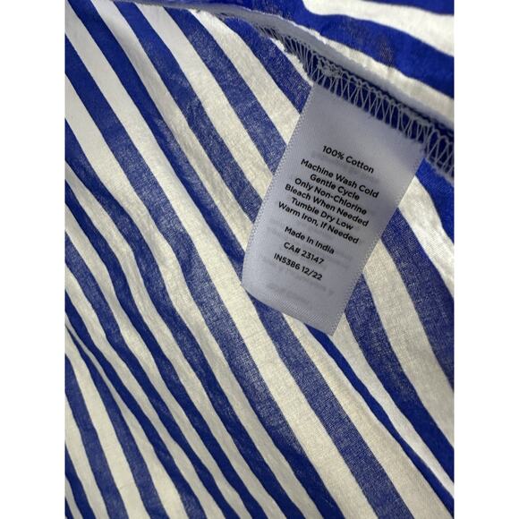 Talbots Size Medium Blue White Nautical Stripe Cotton Blouse Puff Sleeve - Picture 5 of 6